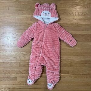 Koala Baby Pink Plush Fur Snow Body Suit Baby Girls 6-9 Months One Piece Cute!